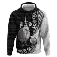 Personalised New Zealand Father's Day Zip Hoodie Papa Kiwi Bird Tribal Pattern DT05 Pullover Hoodie Black - Polynesian Pride