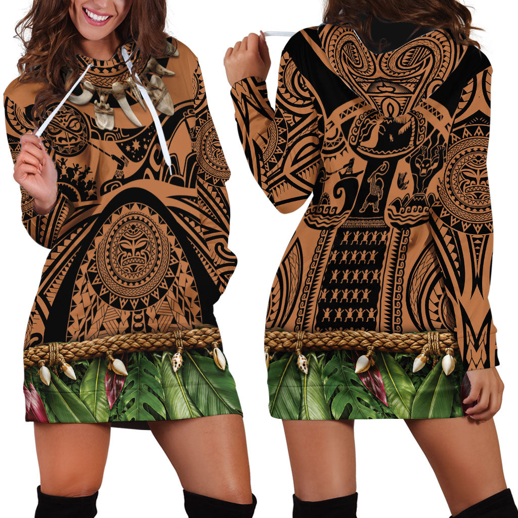 Polynesia Maui Tattoo Inspired Hoodie Dress Tropical Leaf Skirt Costume