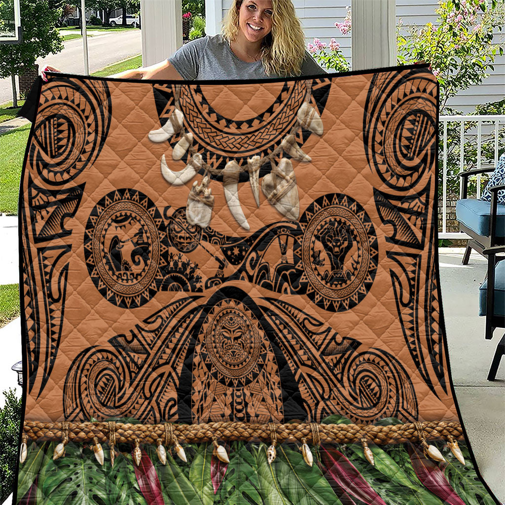 Polynesia Maui Tattoo Inspired Quilt Tropical Leaf Skirt Costume DT05 Beige - Polynesian Pride