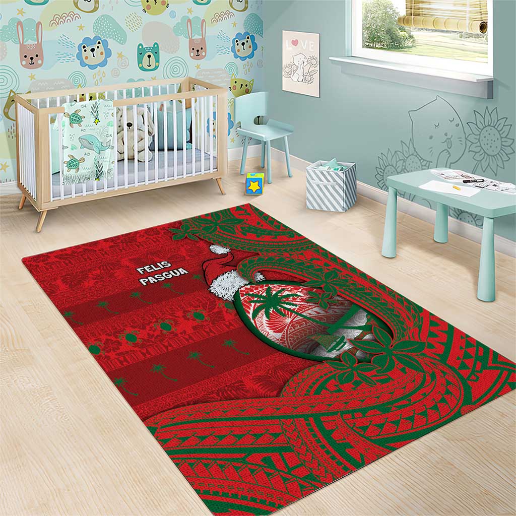 Guam Christmas Area Rug Chamorro Seal Hat Santa Tribal Waves - Polynesian Pride
