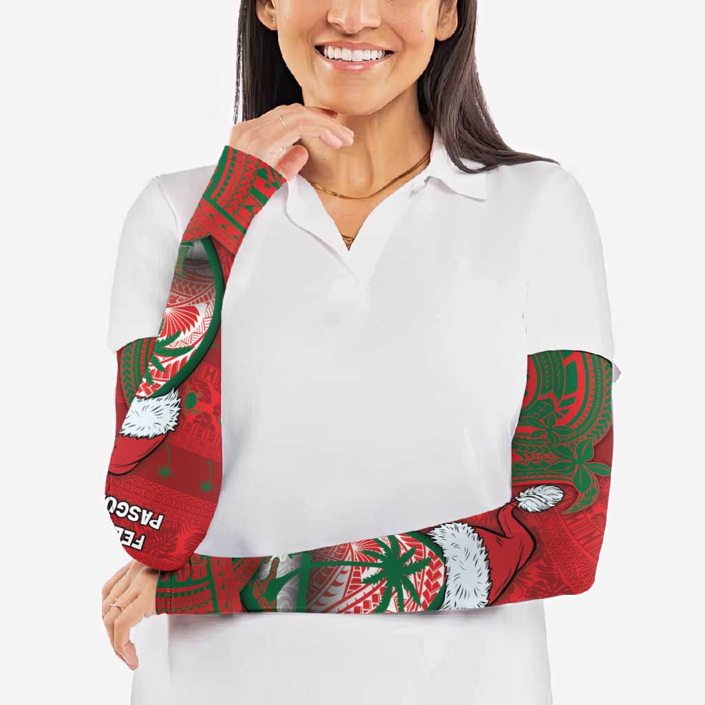 Guam Christmas Arm Sleeves Chamorro Seal Hat Santa Tribal Waves - Polynesian Pride