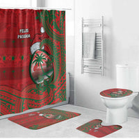 Guam Christmas Bathroom Set Chamorro Seal Hat Santa Tribal Waves DT05 Bathroom Set (4 pcs) Red - Polynesian Pride
