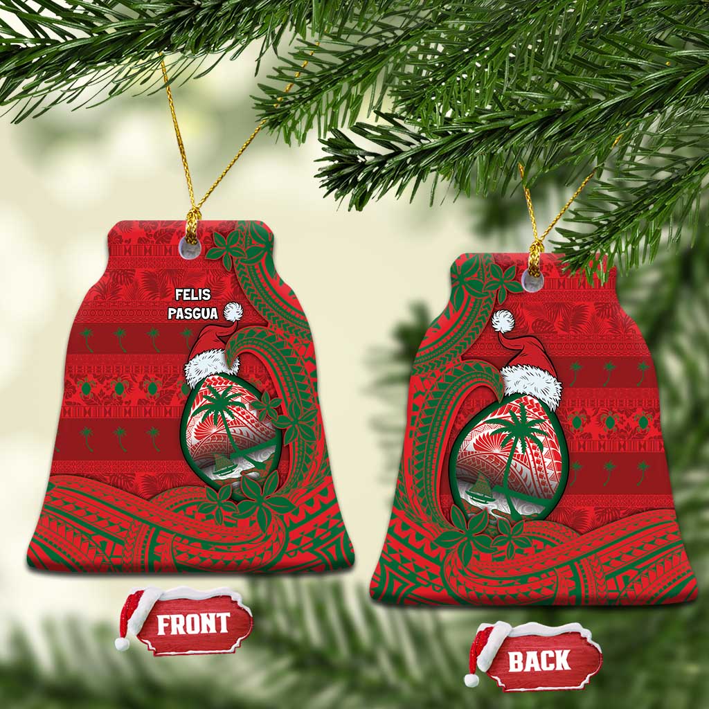 Guam Christmas Ceramic Ornament Chamorro Seal Hat Santa Tribal Waves - Polynesian Pride