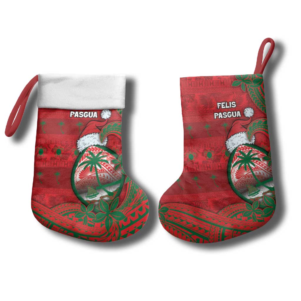 Guam Christmas Stocking Chamorro Seal Hat Santa Tribal Waves - Polynesian Pride