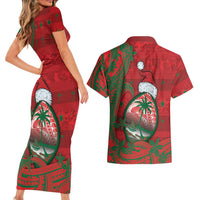 Guam Christmas Couples Matching Short Sleeve Bodycon Dress and Hawaiian Shirt Chamorro Seal Hat Santa Tribal Waves DT05 - Polynesian Pride