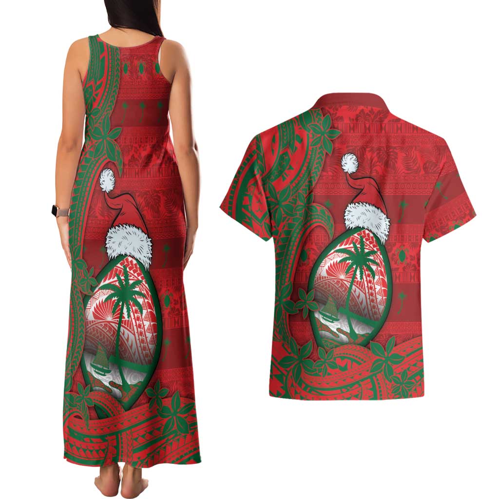 Guam Christmas Couples Matching Tank Maxi Dress and Hawaiian Shirt Chamorro Seal Hat Santa Tribal Waves DT05 - Polynesian Pride