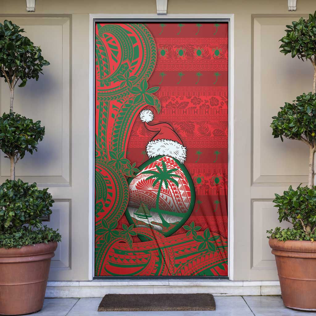 Guam Christmas Door Cover Chamorro Seal Hat Santa Tribal Waves DT05 Red - Polynesian Pride