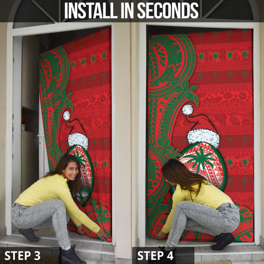 Guam Christmas Door Cover Chamorro Seal Hat Santa Tribal Waves DT05 - Polynesian Pride