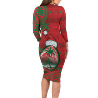Guam Christmas Family Matching Long Sleeve Bodycon Dress and Hawaiian Shirt Chamorro Seal Hat Santa Tribal Waves DT05 - Polynesian Pride