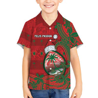 Guam Christmas Family Matching Long Sleeve Bodycon Dress and Hawaiian Shirt Chamorro Seal Hat Santa Tribal Waves DT05 Son's Shirt Red - Polynesian Pride