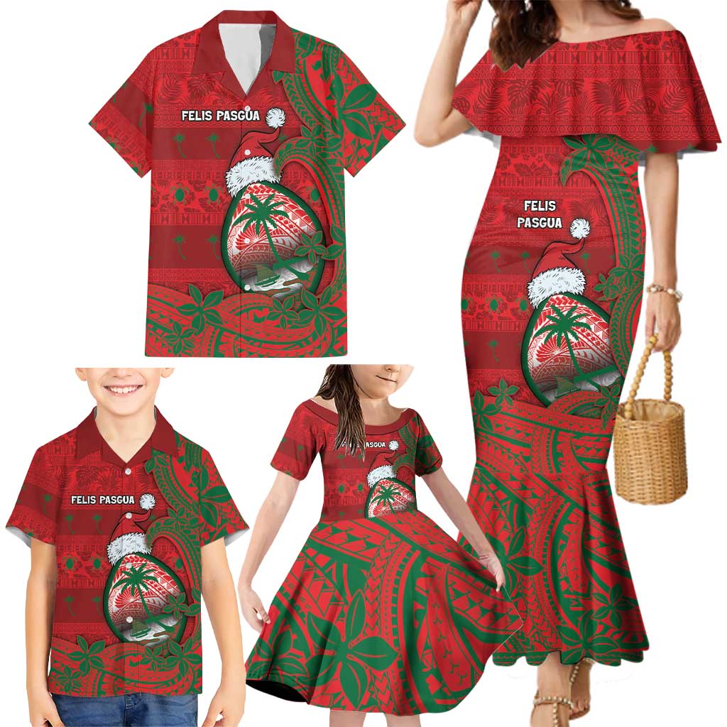 Guam Christmas Family Matching Mermaid Dress and Hawaiian Shirt Chamorro Seal Hat Santa Tribal Waves DT05 - Polynesian Pride