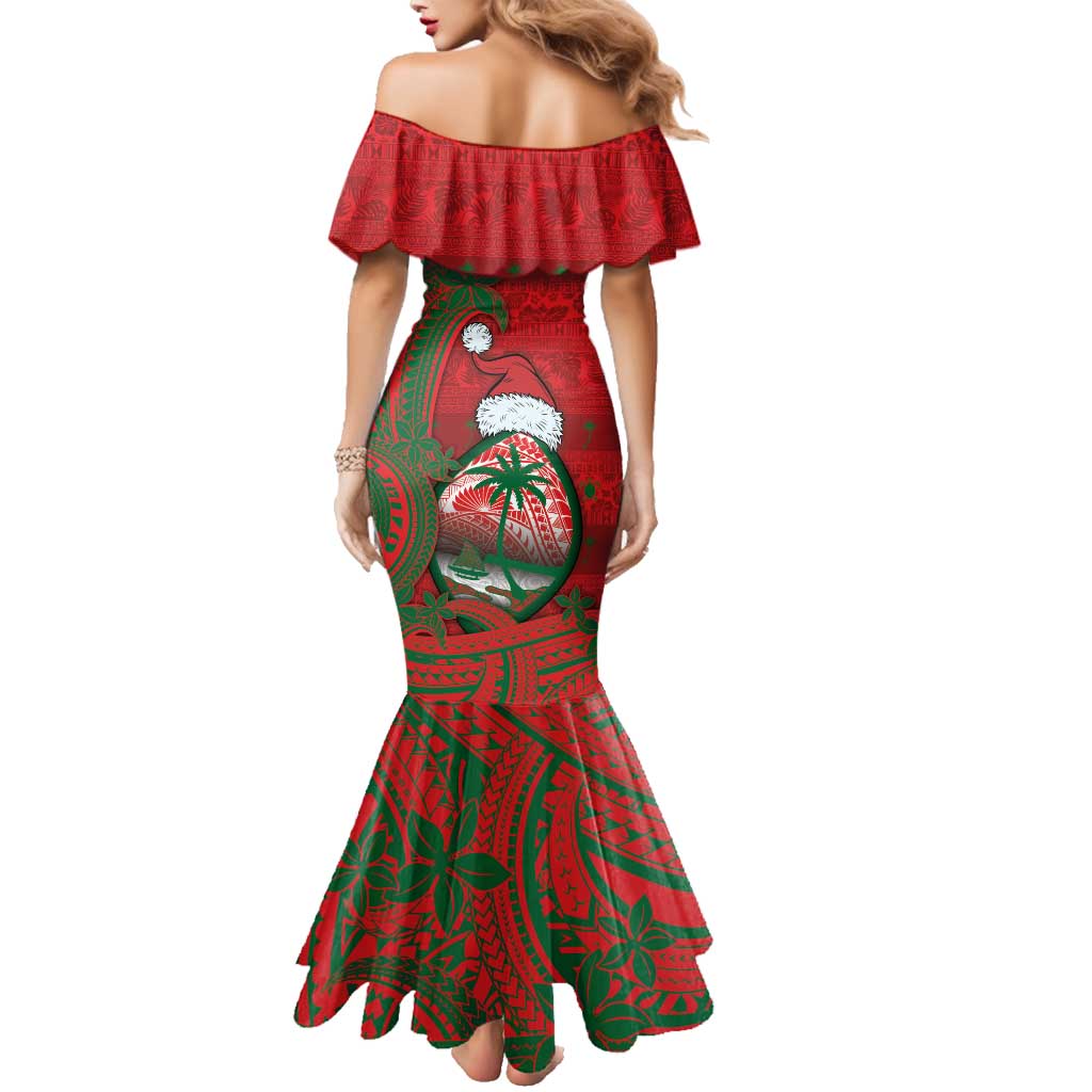 Guam Christmas Family Matching Mermaid Dress and Hawaiian Shirt Chamorro Seal Hat Santa Tribal Waves DT05 - Polynesian Pride