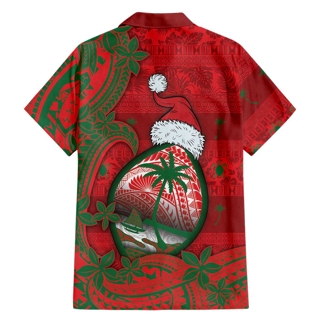 Guam Christmas Family Matching Off The Shoulder Long Sleeve Dress and Hawaiian Shirt Chamorro Seal Hat Santa Tribal Waves DT05 - Polynesian Pride