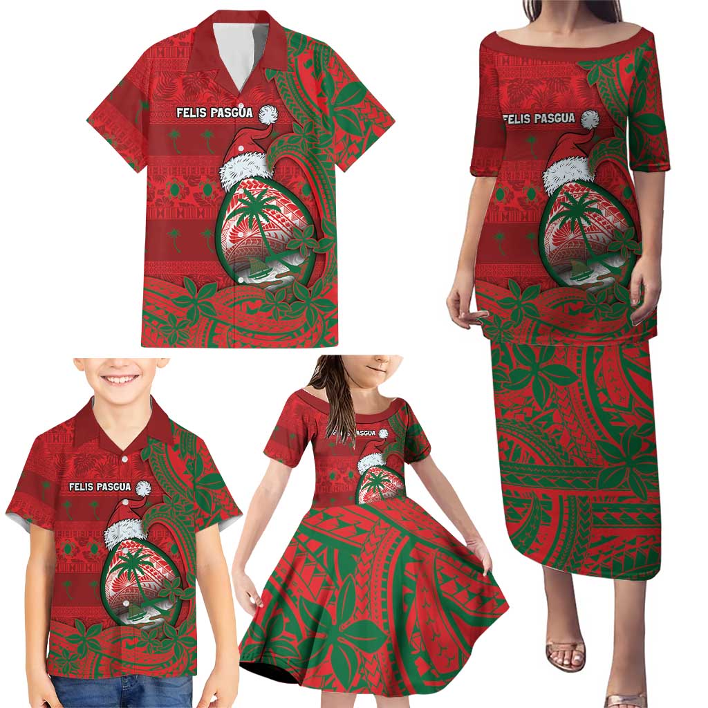 Guam Christmas Family Matching Puletasi and Hawaiian Shirt Chamorro Seal Hat Santa Tribal Waves - Polynesian Pride