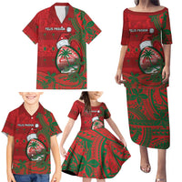 Guam Christmas Family Matching Puletasi and Hawaiian Shirt Chamorro Seal Hat Santa Tribal Waves DT05 - Polynesian Pride
