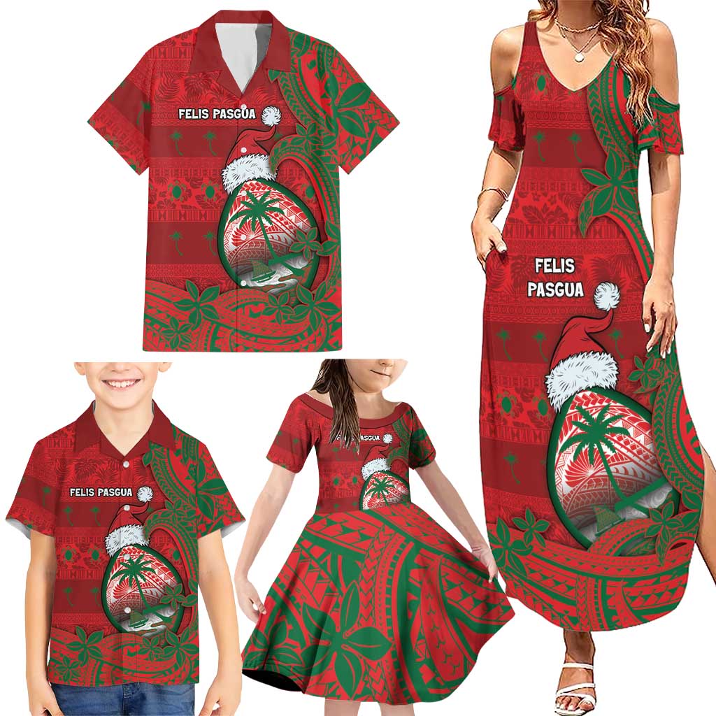 Guam Christmas Family Matching Summer Maxi Dress and Hawaiian Shirt Chamorro Seal Hat Santa Tribal Waves DT05 - Polynesian Pride