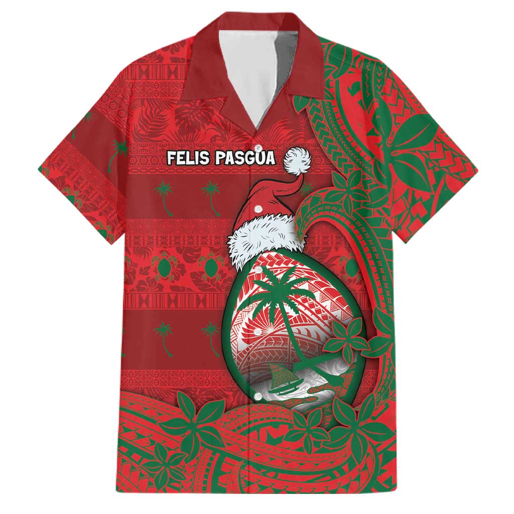 Guam Christmas Family Matching Summer Maxi Dress and Hawaiian Shirt Chamorro Seal Hat Santa Tribal Waves DT05 Dad's Shirt - Short Sleeve Red - Polynesian Pride