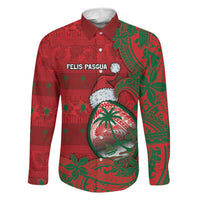 Guam Christmas Family Matching Summer Maxi Dress and Hawaiian Shirt Chamorro Seal Hat Santa Tribal Waves DT05 Dad's Shirt - Long Sleeve Red - Polynesian Pride