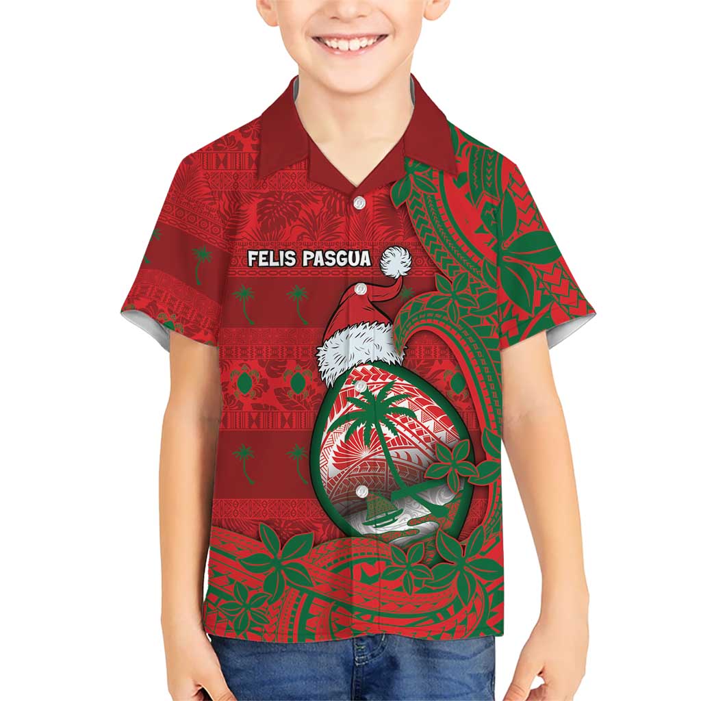 Guam Christmas Family Matching Summer Maxi Dress and Hawaiian Shirt Chamorro Seal Hat Santa Tribal Waves DT05 Son's Shirt Red - Polynesian Pride