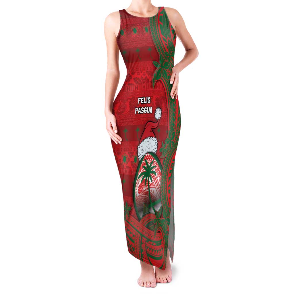 Guam Christmas Family Matching Tank Maxi Dress and Hawaiian Shirt Chamorro Seal Hat Santa Tribal Waves DT05 Mom's Dress Red - Polynesian Pride