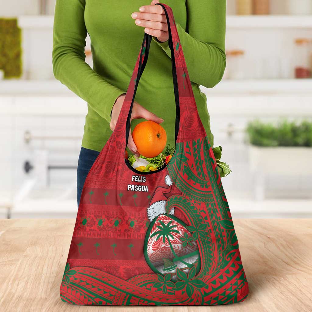 Guam Christmas Grocery Bag Chamorro Seal Hat Santa Tribal Waves - Polynesian Pride