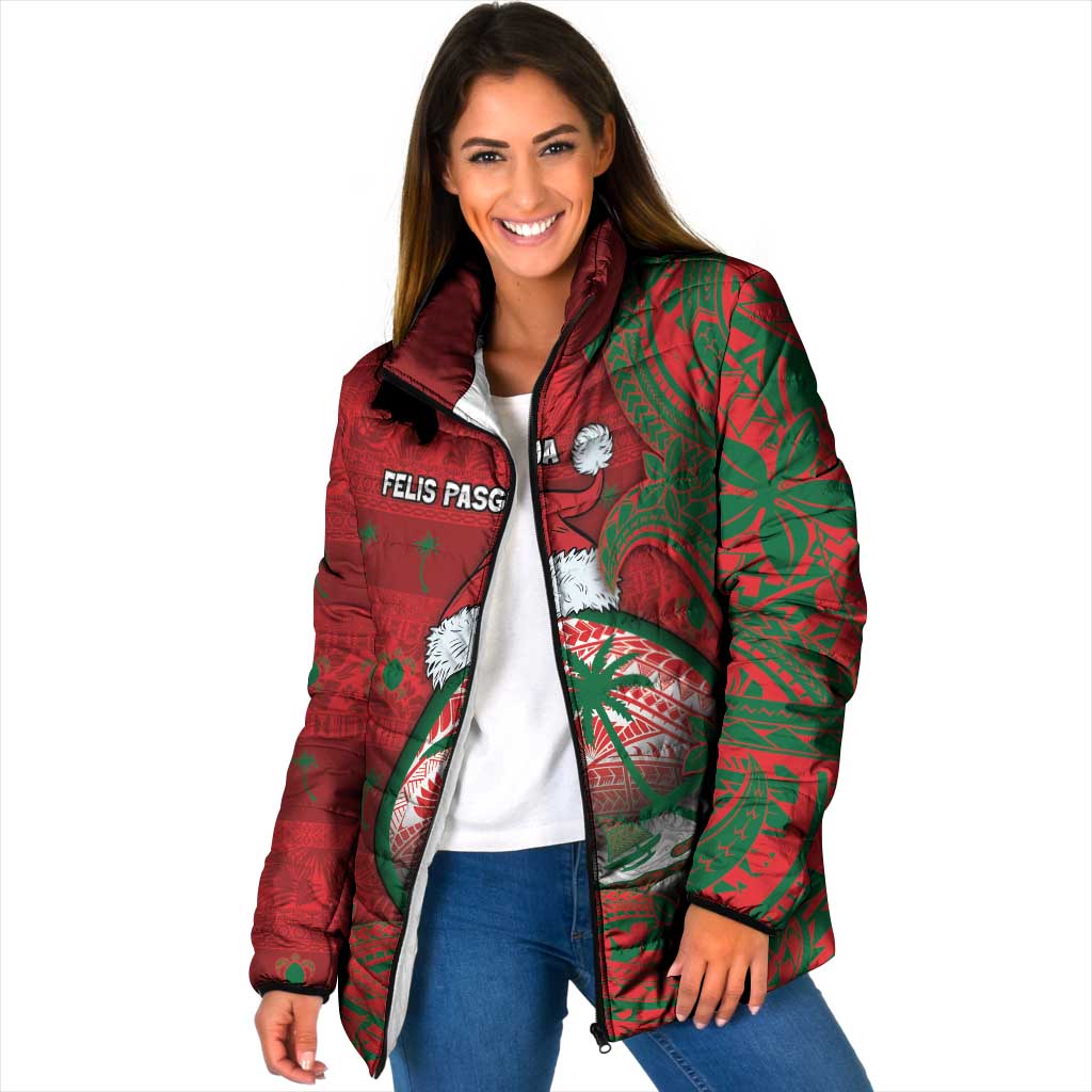Guam Christmas Padded Jacket Chamorro Seal Hat Santa Tribal Waves - Polynesian Pride