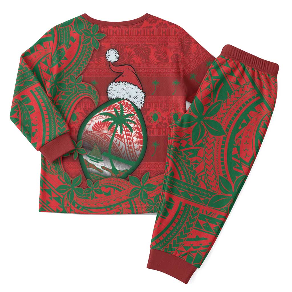 Guam Christmas Pajama Set Chamorro Seal Hat Santa Tribal Waves - Polynesian Pride