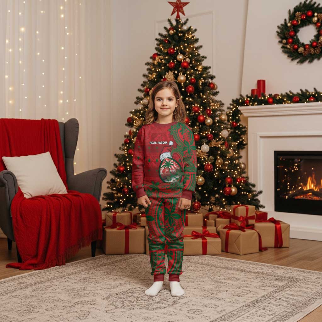 Guam Christmas Pajama Set Chamorro Seal Hat Santa Tribal Waves - Polynesian Pride