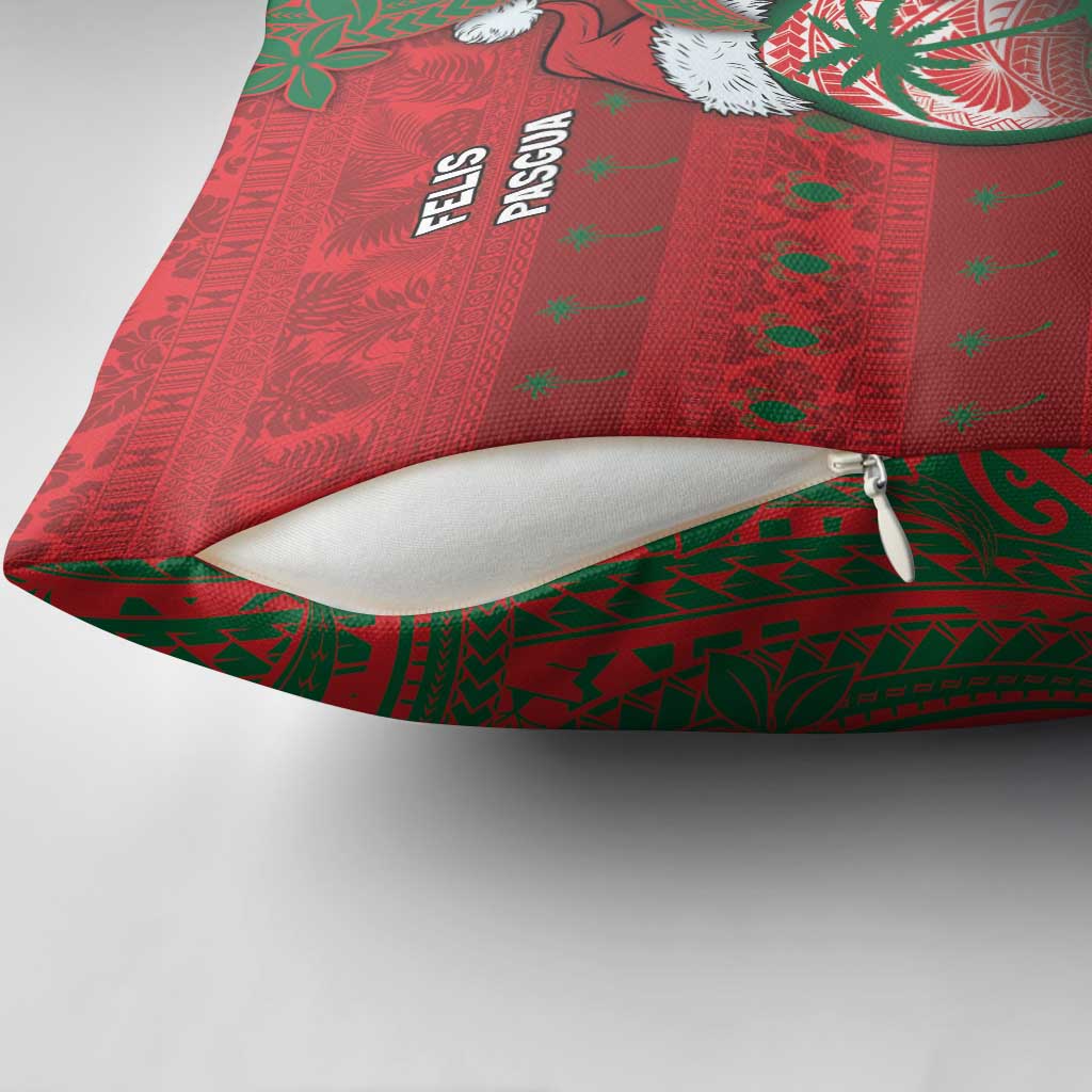 Guam Christmas Pillow Cover Chamorro Seal Hat Santa Tribal Waves - Polynesian Pride