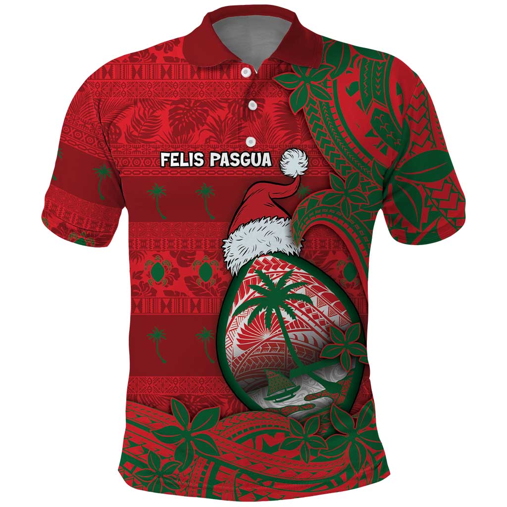 Guam Christmas Polo Shirt Chamorro Seal Hat Santa Tribal Waves - Polynesian Pride