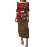 Guam Christmas Puletasi Chamorro Seal Hat Santa Tribal Waves DT05 Long Dress Red - Polynesian Pride