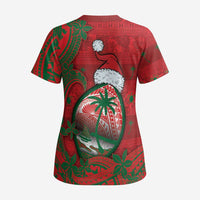 Guam Christmas Scrub Top Chamorro Seal Hat Santa Tribal Waves DT05 - Polynesian Pride