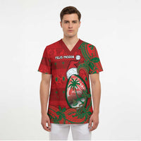 Guam Christmas Scrub Top Chamorro Seal Hat Santa Tribal Waves DT05 - Polynesian Pride