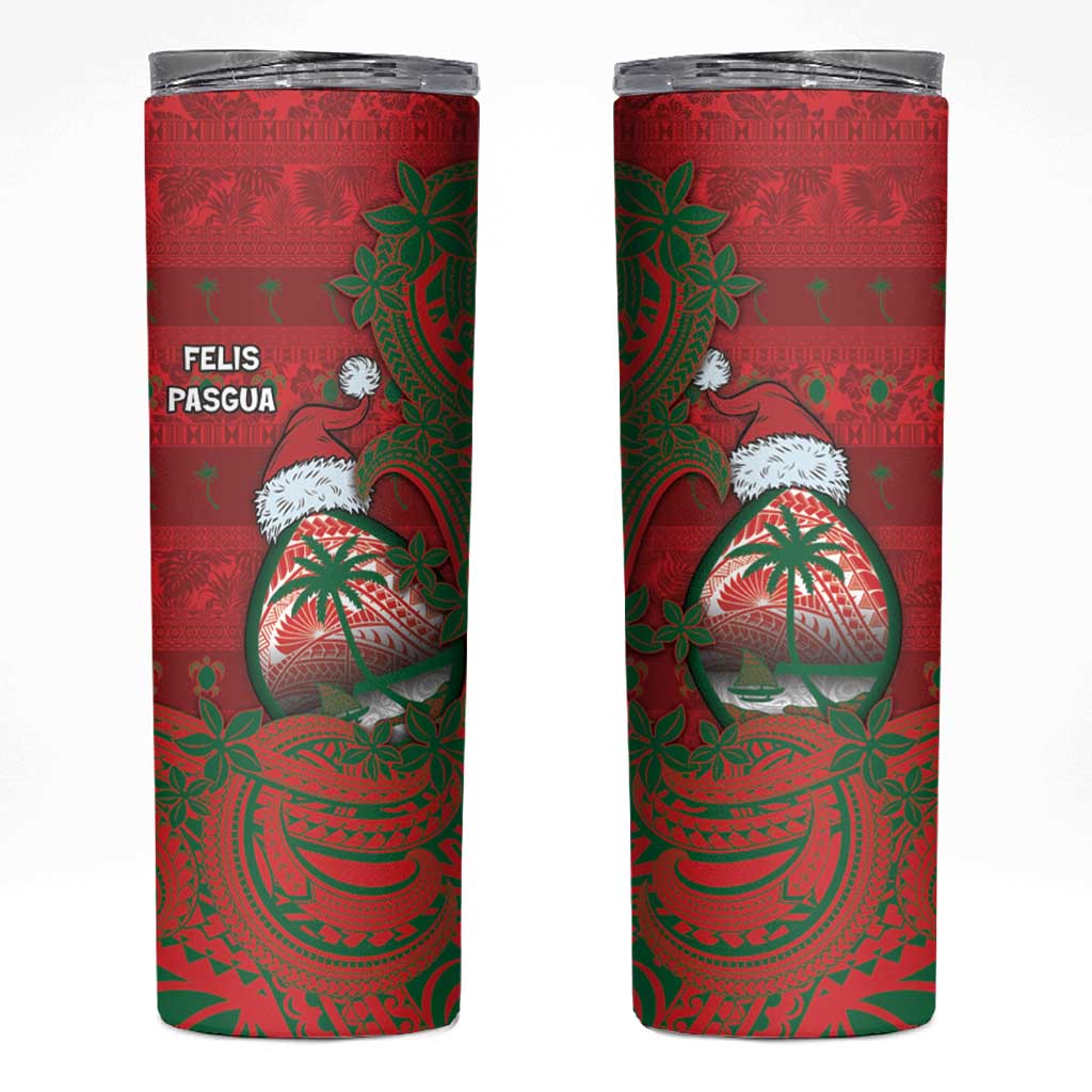 Guam Christmas Skinny Tumbler Chamorro Seal Hat Santa Tribal Waves DT05 Red - Polynesian Pride