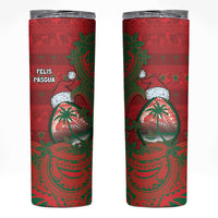 Guam Christmas Skinny Tumbler Chamorro Seal Hat Santa Tribal Waves DT05 Red - Polynesian Pride