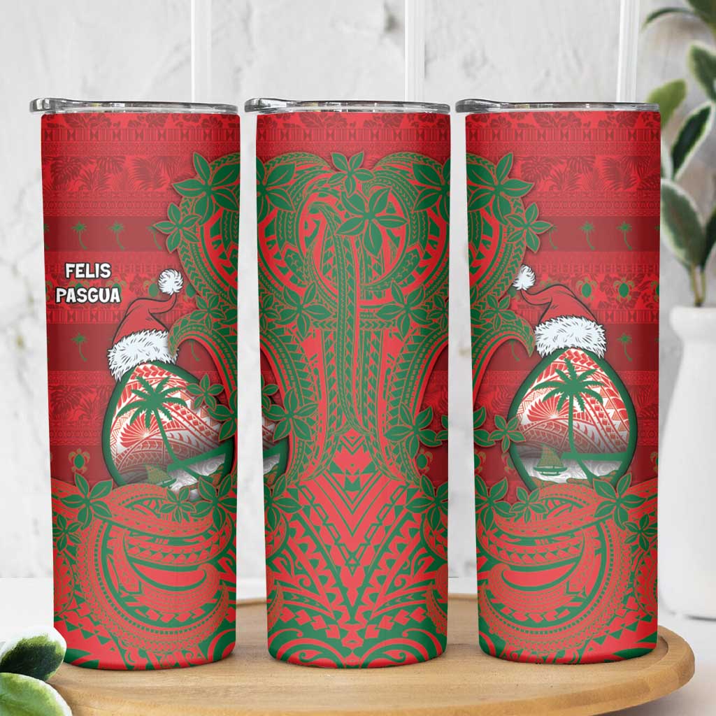 Guam Christmas Skinny Tumbler Chamorro Seal Hat Santa Tribal Waves DT05 - Polynesian Pride