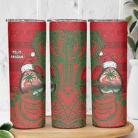 Guam Christmas Skinny Tumbler Chamorro Seal Hat Santa Tribal Waves DT05 - Polynesian Pride