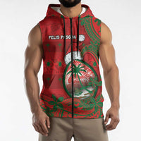 Guam Christmas Sleeveless Zip Hoodie Chamorro Seal Hat Santa Tribal Waves - Polynesian Pride