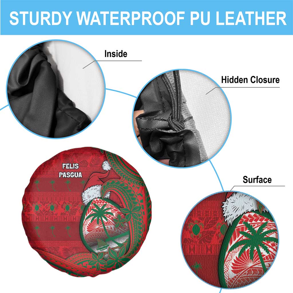 Guam Christmas Spare Tire Cover Chamorro Seal Hat Santa Tribal Waves - Polynesian Pride