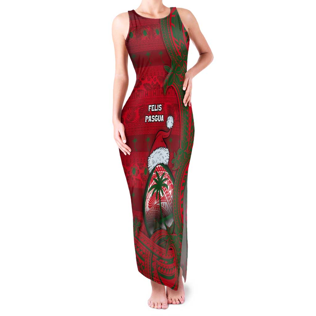 Guam Christmas Tank Maxi Dress Chamorro Seal Hat Santa Tribal Waves DT05 Women Red - Polynesian Pride