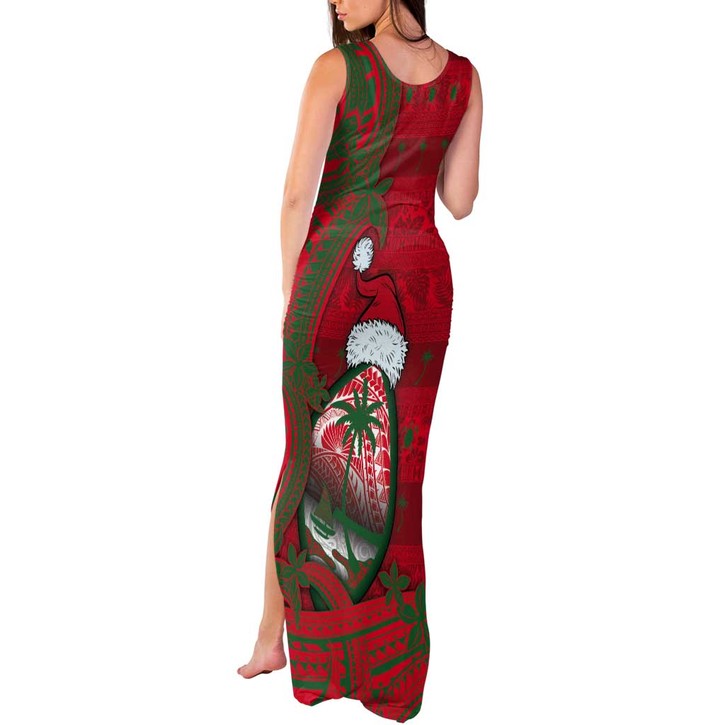 Guam Christmas Tank Maxi Dress Chamorro Seal Hat Santa Tribal Waves DT05 - Polynesian Pride