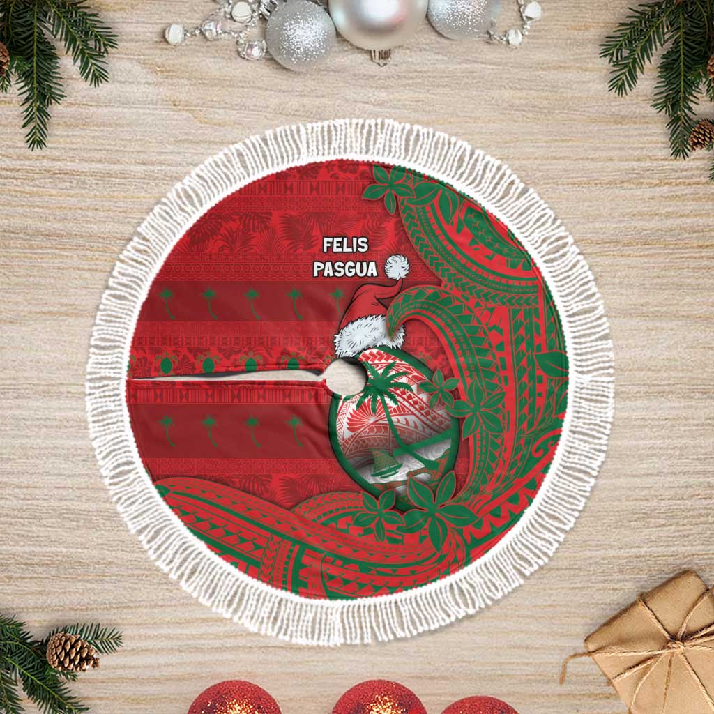 Guam Christmas Tree Skirt Chamorro Seal Hat Santa Tribal Waves - Polynesian Pride