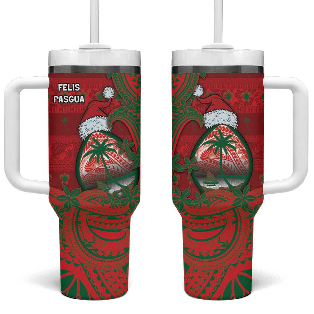 Guam Christmas Tumbler With Handle Chamorro Seal Hat Santa Tribal Waves DT05 One Size: 40 oz Red - Polynesian Pride