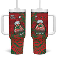 Guam Christmas Tumbler With Handle Chamorro Seal Hat Santa Tribal Waves DT05 One Size: 40 oz Red - Polynesian Pride