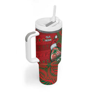 Guam Christmas Tumbler With Handle Chamorro Seal Hat Santa Tribal Waves DT05 - Polynesian Pride