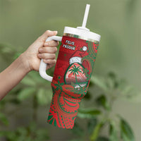 Guam Christmas Tumbler With Handle Chamorro Seal Hat Santa Tribal Waves DT05 - Polynesian Pride
