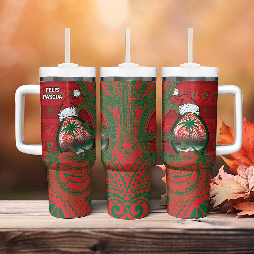 Guam Christmas Tumbler With Handle Chamorro Seal Hat Santa Tribal Waves DT05 - Polynesian Pride