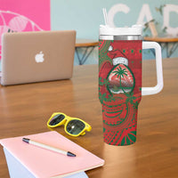 Guam Christmas Tumbler With Handle Chamorro Seal Hat Santa Tribal Waves DT05 - Polynesian Pride