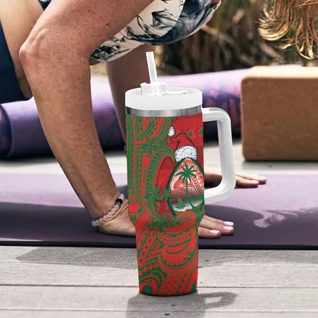 Guam Christmas Tumbler With Handle Chamorro Seal Hat Santa Tribal Waves DT05 - Polynesian Pride
