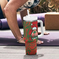 Guam Christmas Tumbler With Handle Chamorro Seal Hat Santa Tribal Waves DT05 - Polynesian Pride